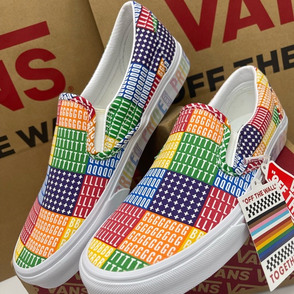 Vans WMNS Shoes - Multicolor Classic Slip-On (Pride) Multi/True White Sneakers - Picture 9 of 16